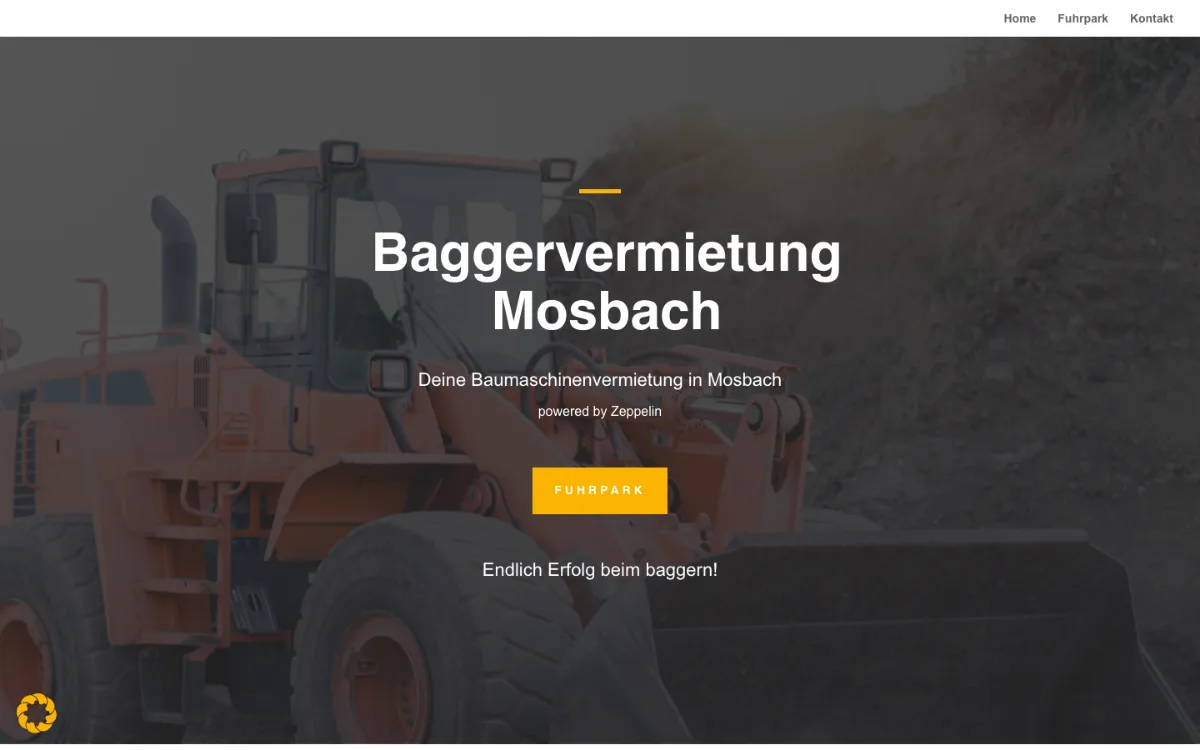 Startseite von baggervermietung-mosbach.de in der Desktop-Ansicht